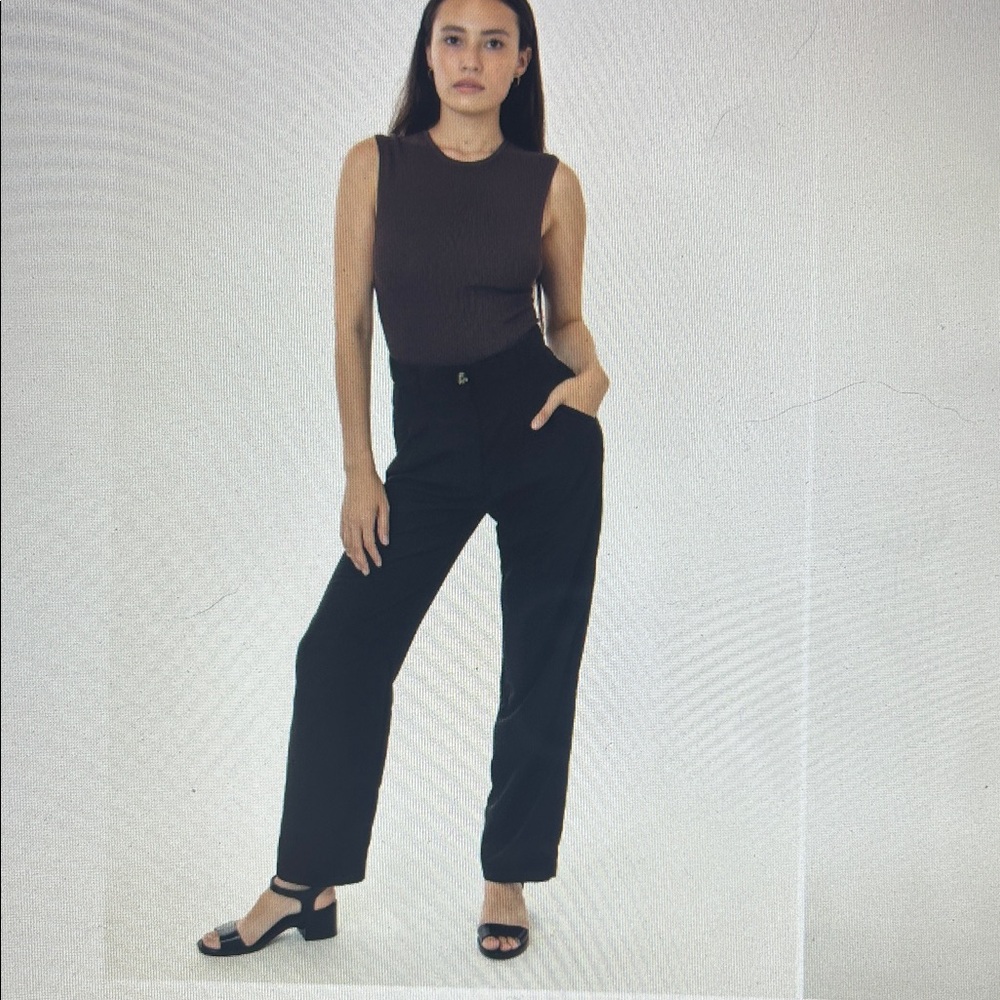 NWT Los Angeles Apparel Black Women's Trouser/Poly Pleated Straight Leg Large